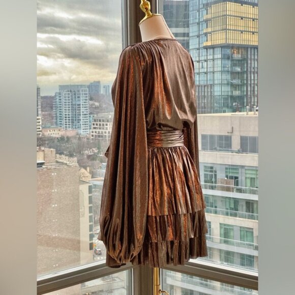 🆕 BRONX & BANCO 🧿 NWOT Bellerose Ruffled Mini Dress, Metallic - Sz M / US 6 - Picture 9 of 15